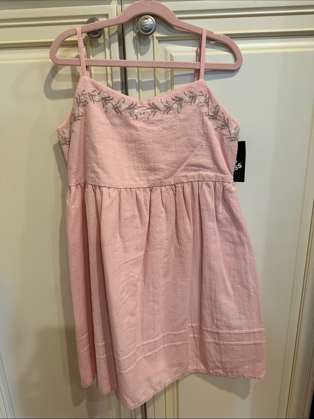 Art Class Girls' Embroidered Trim Babydoll Dress, XL - Light Pink